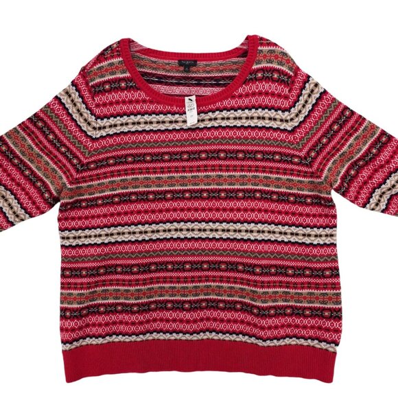 NWT TALBOTS Fair Isle Red Colorful Sweater Crew Neck Pullover Cotton Blend Sz 2X - Picture 2 of 6